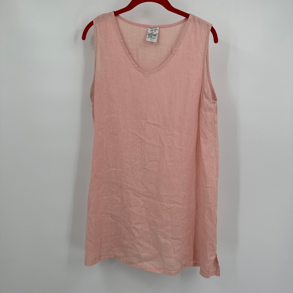 Match Point Womens Minimalist Pink Linen Tunic Top‎ Size S Coastal Resort Summer